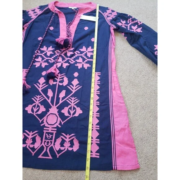 Nwt Frances Valentine Stephanie Tunic Dress Navy Pink Women's Size S Embroidery - Picture 9 of 9